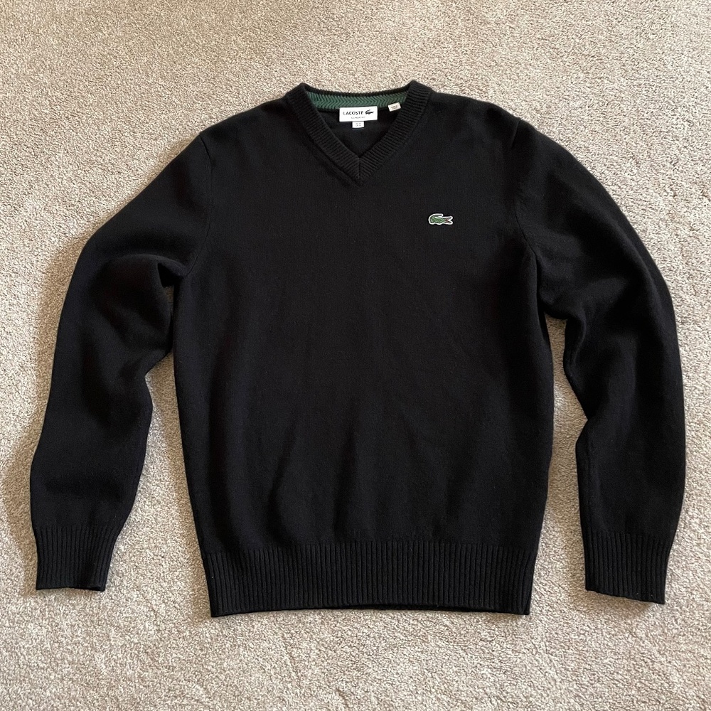 LACOSTE Mens Black Wool Sweater Size M